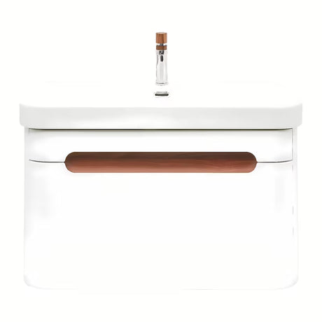 Viseća kupaonski ormarić SAT Fusion s keramičkim umivaonikom u mat bijeloj izvedbi