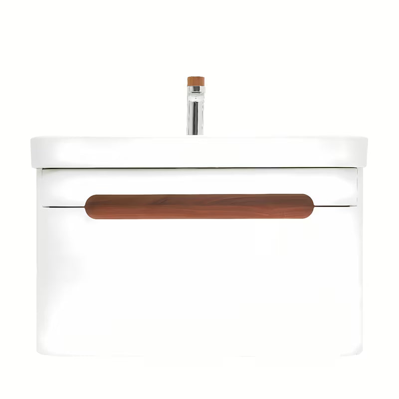 Viseća kupaonski ormarić SAT Fusion s keramičkim umivaonikom u mat bijeloj boji