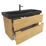 Viseća ormarić s umivaonikom SAT Fusion 97,5x45x53 cm u dekoru medni hrast s crnim mat umivaonikom