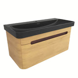 Viseća ormarić s keramičkim umivaonikom SAT Fusion u dekoru medni hrast i crnoj mat boji