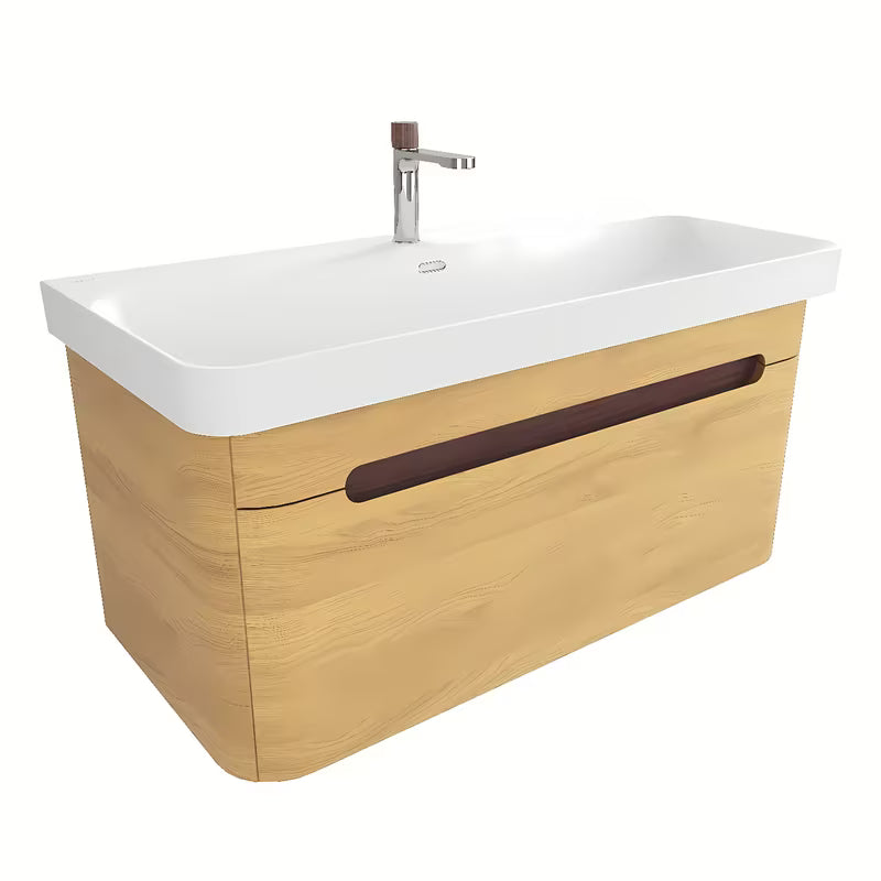 Viseća ormarić s umivaonikom SAT Fusion u dekoru medni hrast s bijelim mat umivaonikom