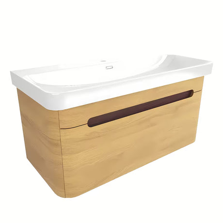 Viseća kupaonski ormarić SAT Fusion s keramičkim umivaonikom u dekoru medni hrast