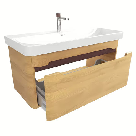 Viseća kupaonski ormarić SAT Fusion s umivaonikom u dekoru medni hrast