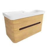 Viseća kupaonski ormarić SAT Fusion s mat bijelim umivaonikom u dekoru medni hrast