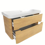 Viseća kupaonski ormarić SAT Fusion s bijelim mat umivaonikom u dekoru medni hrast