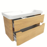 Viseća kupaonski ormarić SAT Fusion s keramičkim umivaonikom u dekoru medni hrast