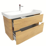 Viseća kupaonski ormarić SAT Fusion s keramičkim umivaonikom u dekoru medni hrast