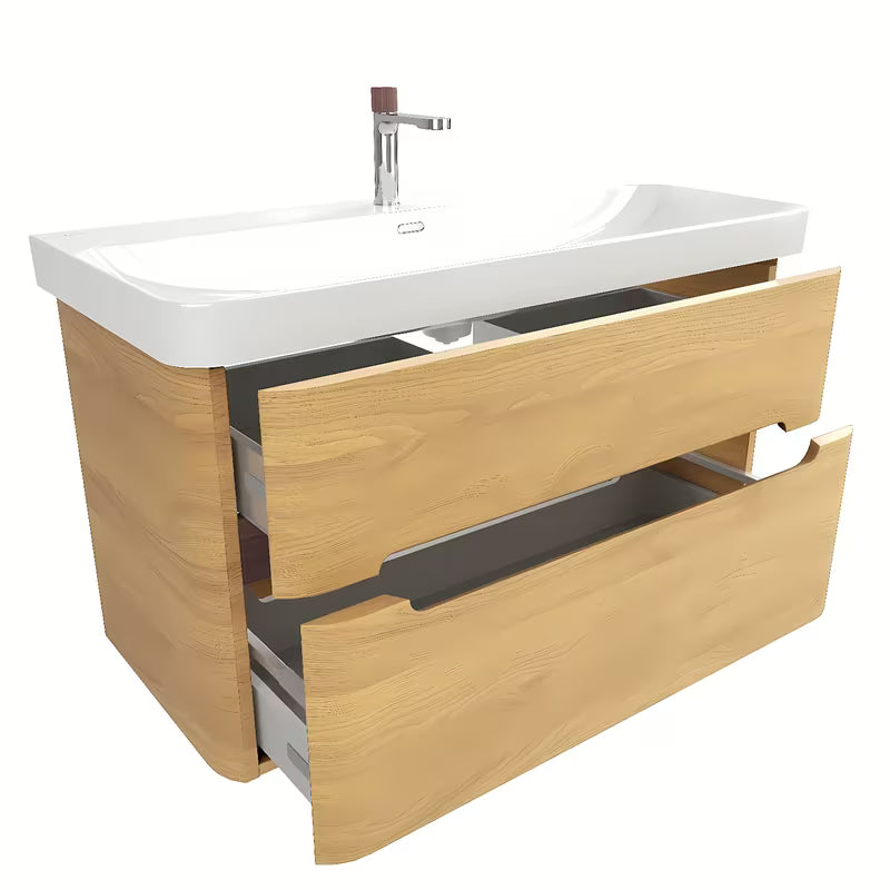 Viseća kupaonski ormarić SAT Fusion s keramičkim umivaonikom u dekoru medni hrast