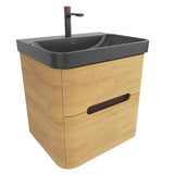 Viseća kupaonski ormarić SAT Fusion s umivaonikom u mat crnoj boji, u dekoru medni hrast