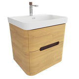 Viseća ormarić s umivaonikom SAT Fusion u dekoru medni hrast s mat bijelim umivaonikom