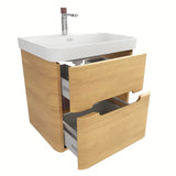 Viseća ormarić s umivaonikom SAT Fusion u dekoru medni hrast s mat bijelim umivaonikom