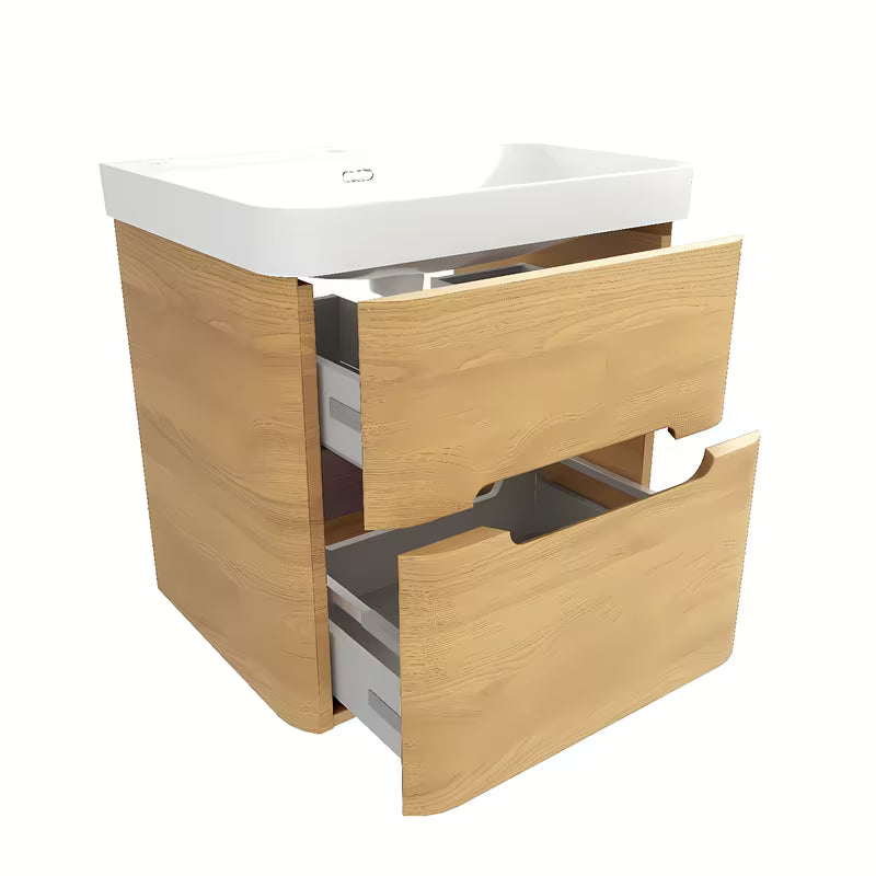 Viseća kupaonski ormarić SAT Fusion s keramičkim umivaonikom u dekoru medni hrast