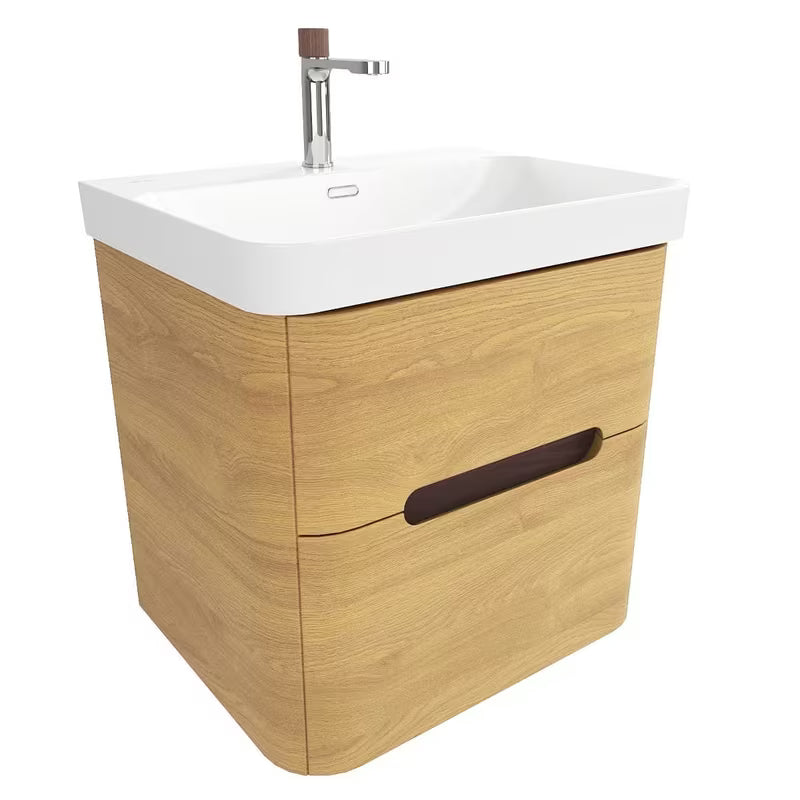 Viseća ormarić s umivaonikom SAT Fusion u dekoru medni hrast s dvije ladice