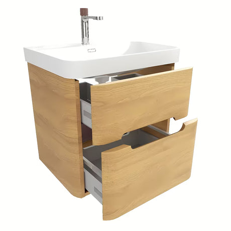 Viseća ormarić s umivaonikom SAT Fusion u dekoru medni hrast s dvije ladice