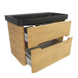 Viseća kupaonski ormarić SAT Fusion s umivaonikom u dekoru medni hrast i mat crnoj izvedbi