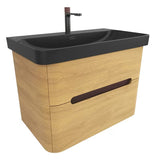 Viseća ormarić s umivaonikom SAT Fusion u dekoru medni hrast s mat crnim umivaonikom