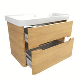 Viseća ormarić s umivaonikom SAT Fusion u dekoru medenog hrasta s bijelim sjajnim umivaonikom