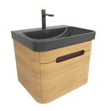 Viseća ormarić s umivaonikom SAT Fusion u dekoru medenog hrasta s crnim mat umivaonikom