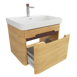 Viseća kupaonski ormarić SAT Fusion s keramičkim umivaonikom u bijeloj mat boji, dekor medenog hrasta