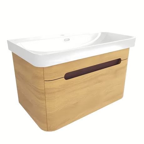 Viseća kupaonski ormarić SAT Fusion s keramičkim umivaonikom u dekoru medenog hrasta