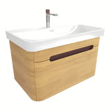 Viseća ormarić s umivaonikom SAT Fusion u dekoru medenog hrasta s bijelim sjajnim umivaonikom