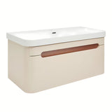 Viseća kupaonski ormarić s umivaonikom SAT Fusion u mat pješčano bež boji sa zaobljenim kutovima