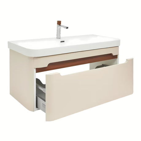 Viseća kupaonski ormarić SAT Fusion s umivaonikom u mat pješčano bež boji