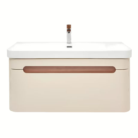 Viseća kupaonski ormarić SAT Fusion s umivaonikom u mat pješčano bež boji