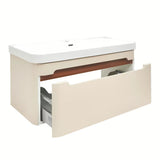 Viseća kupaonski ormarić s keramičkim umivaonikom SAT Fusion u mat pješčano bež boji