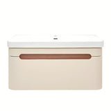 Viseća kupaonski ormarić s keramičkim umivaonikom SAT Fusion u mat pješčano bež boji