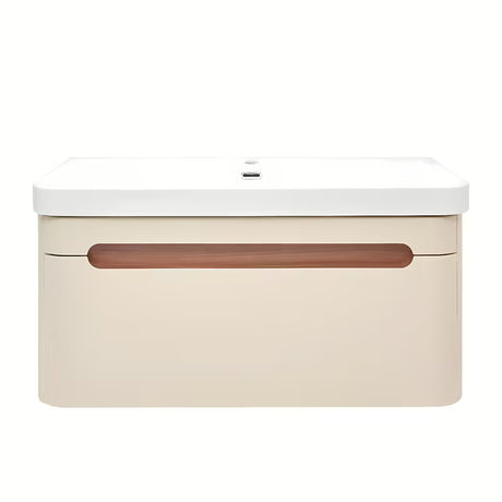 Viseća kupaonski ormarić s keramičkim umivaonikom SAT Fusion u mat pješčano bež boji