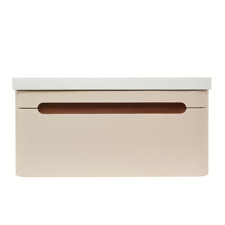 Viseća kupaonski ormarić s keramičkim umivaonikom SAT Fusion u mat pješčano bež boji