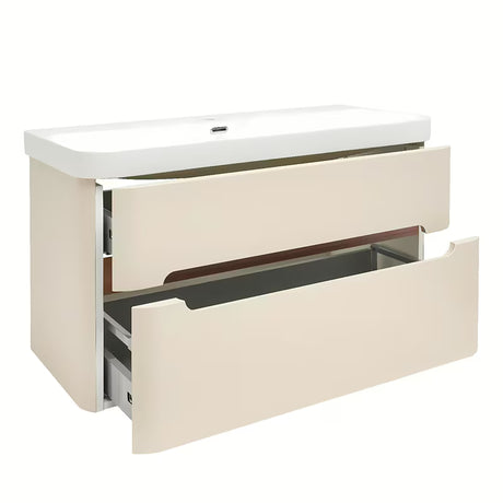 Viseća kupaonski ormarić SAT Fusion s umivaonikom za namještaj u mat pješčano bež i mat bijeloj boji