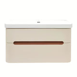 Viseća kupaonski ormarić SAT Fusion s umivaonikom za namještaj u mat pješčano bež i mat bijeloj boji