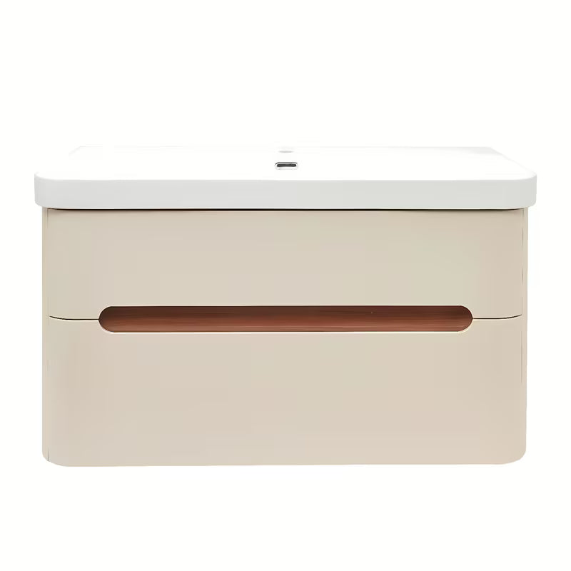 Viseća kupaonski ormarić SAT Fusion s umivaonikom za namještaj u mat pješčano bež i mat bijeloj boji