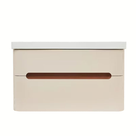 Viseća kupaonski ormarić SAT Fusion s umivaonikom za namještaj u mat pješčano bež i mat bijeloj boji