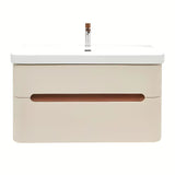 Viseća kupaonski ormarić s umivaonikom SAT Fusion u mat pješčano-bež boji s dvije ladice.