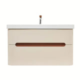 Viseća kupaonski ormarić s umivaonikom SAT Fusion u mat pješčano-bež boji s dvije ladice.