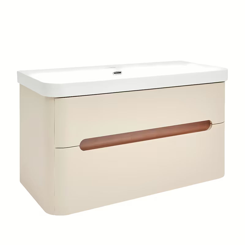 Viseća kupaonski ormarić s umivaonikom SAT Fusion u mat pješčano bež boji