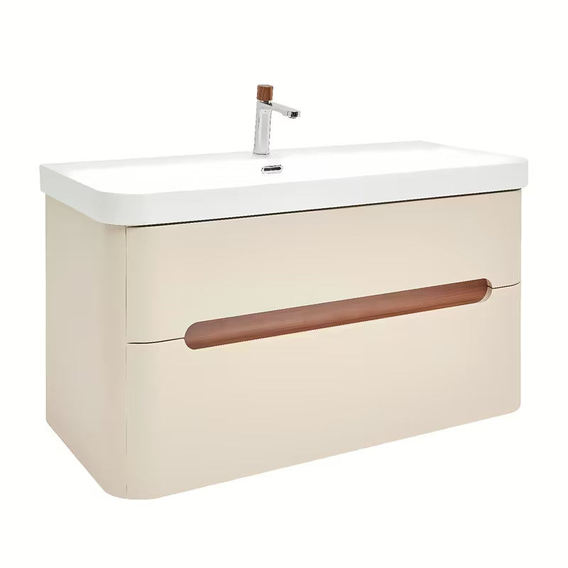 Viseća ormarić s umivaonikom SAT Fusion u mat pješčano bež boji, 97,5x53x45 cm