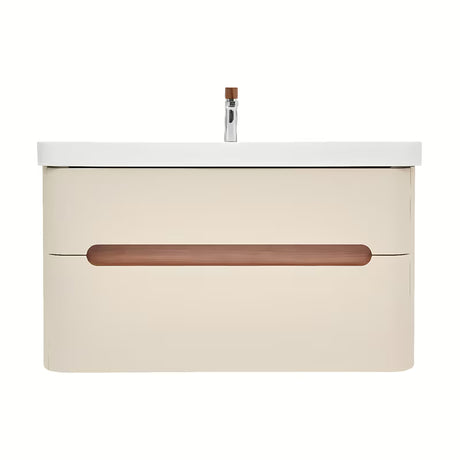 Viseća ormarić s umivaonikom SAT Fusion u mat pješčano bež boji, 97,5x53x45 cm