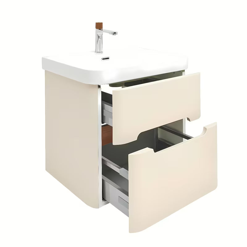 Viseća ormarić s umivaonikom SAT Fusion u mat pješčano bež boji s dvije ladice