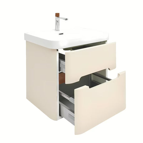 Viseća ormarić s umivaonikom SAT Fusion u mat pješčano bež boji s dvije ladice