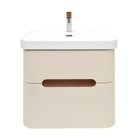 Viseća ormarić s umivaonikom SAT Fusion u mat pješčano bež boji s dvije ladice