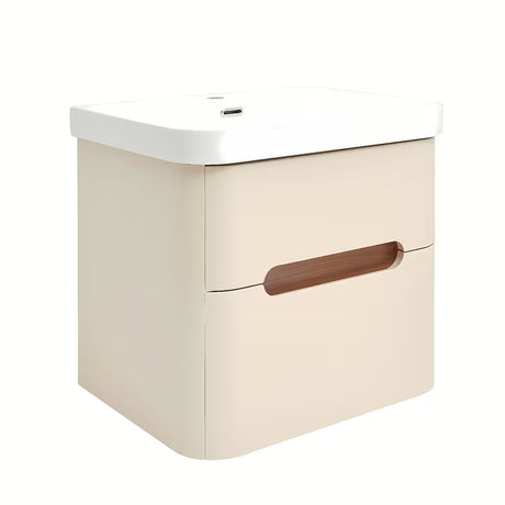 Viseća ormarić s keramičkim umivaonikom SAT Fusion u mat pješčano bež boji