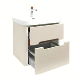 Viseća kupaonski ormarić SAT Fusion s keramičkim umivaonikom u mat pješčano bež boji