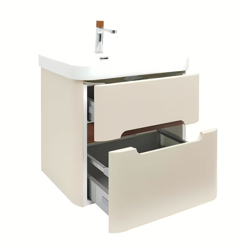 Viseća kupaonski ormarić SAT Fusion s keramičkim umivaonikom u mat pješčano bež boji