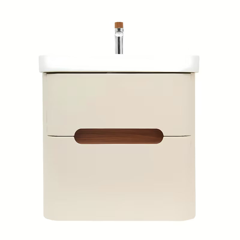 Viseća kupaonski ormarić SAT Fusion s keramičkim umivaonikom u mat pješčano bež boji