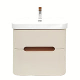 Viseća kupaonski ormarić SAT Fusion s keramičkim umivaonikom u mat pješčano bež boji