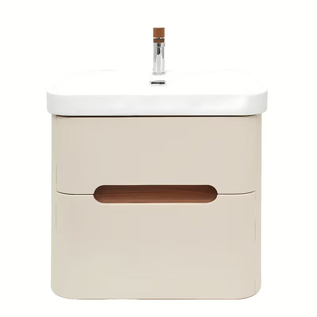 Viseća kupaonski ormarić SAT Fusion s keramičkim umivaonikom u mat pješčano bež boji